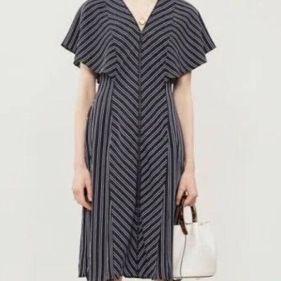 Ted Baker ~Flissie Navy Zip Front Striped Midi Dress in US size 10 (Ted size 4) - Picture 16 of 16